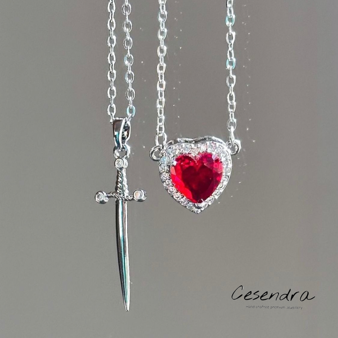 Heart & Sword Necklace -18K