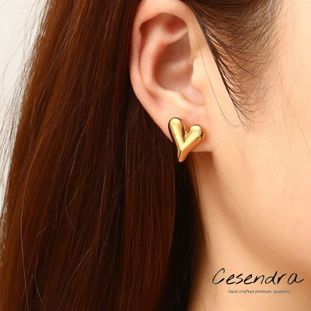 Chunky Heart Stud Earrings - 18K