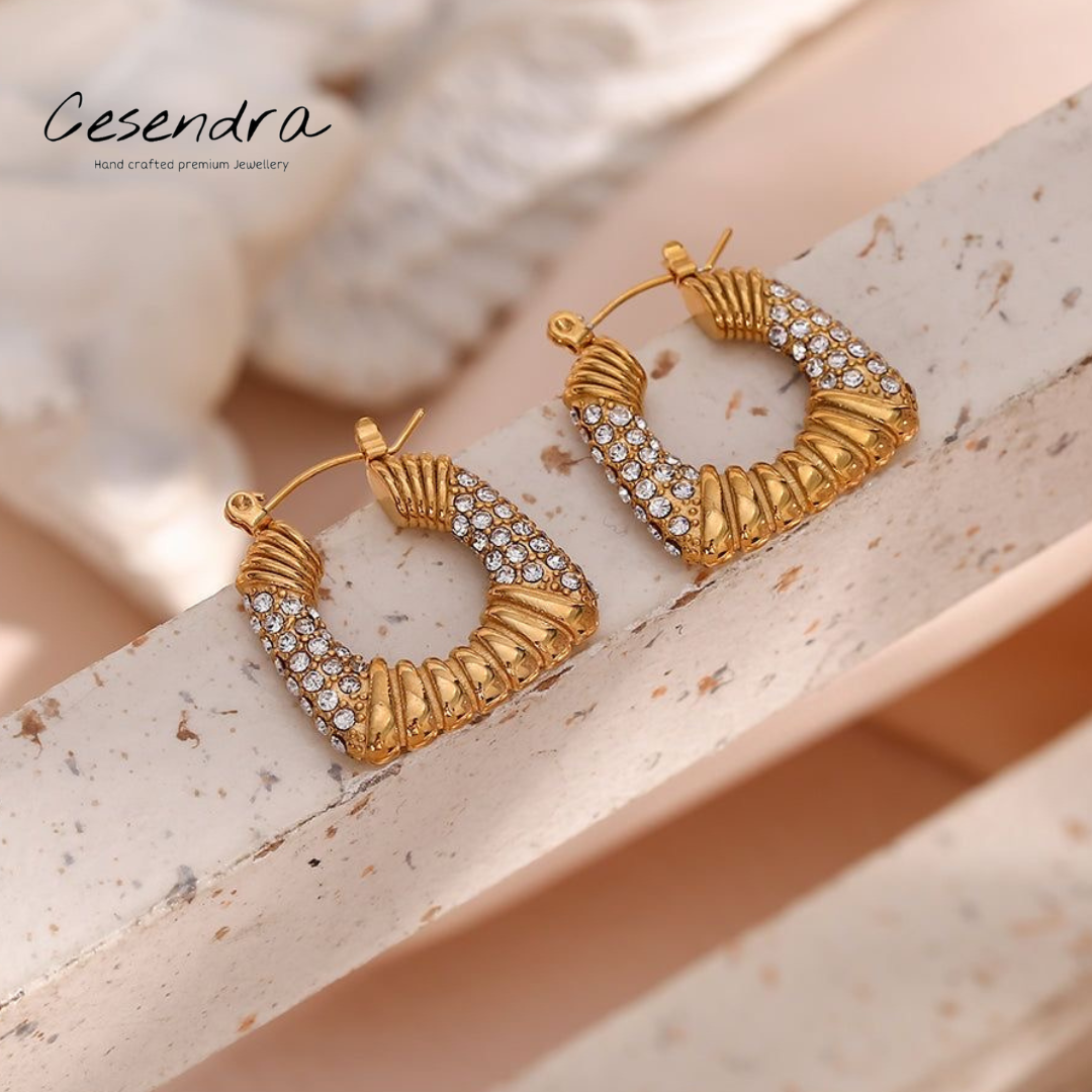 Retro Geometric Earrings - 18K
