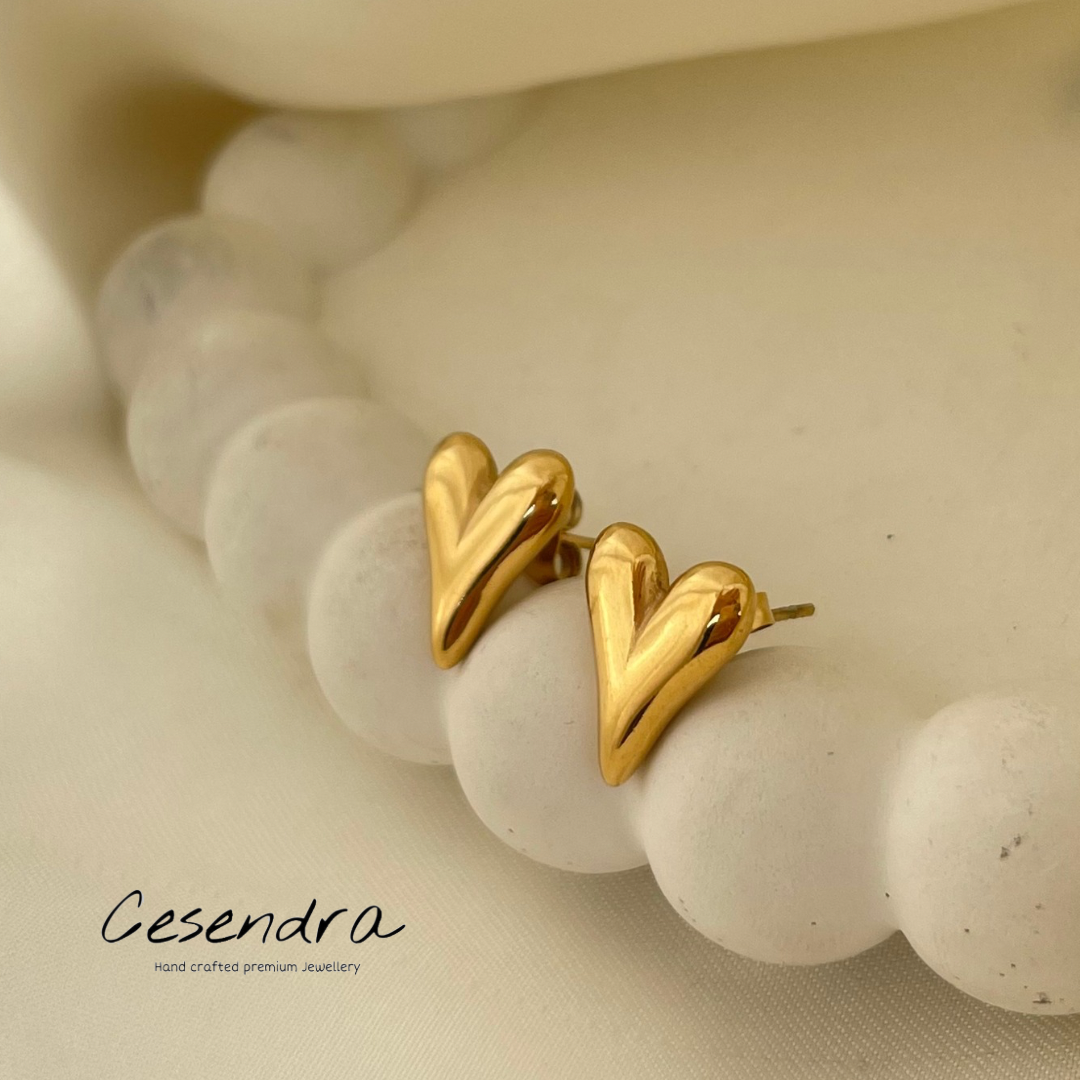 Chunky Heart Stud Earrings - 18K