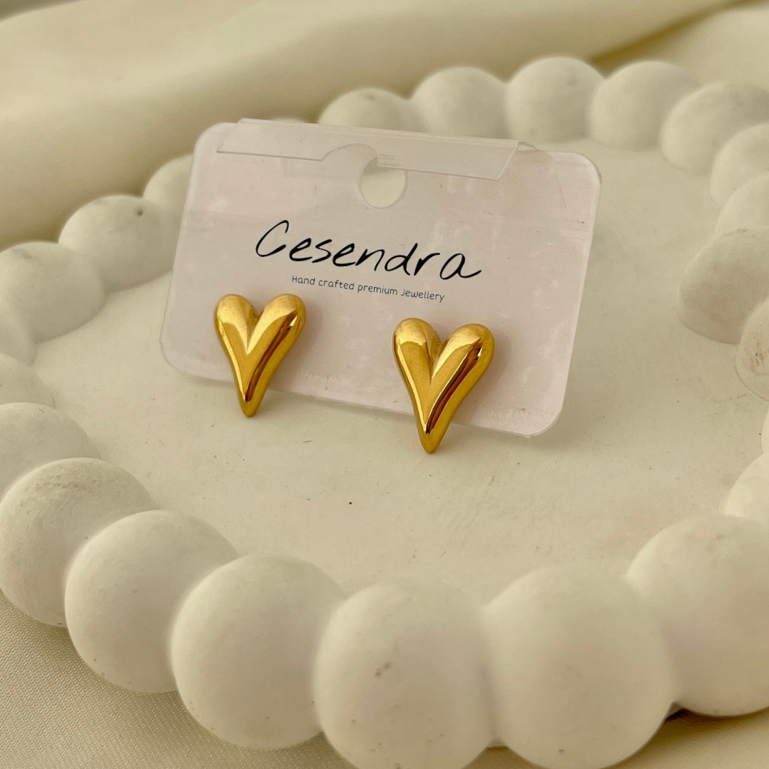 Chunky Heart Stud Earrings - 18K