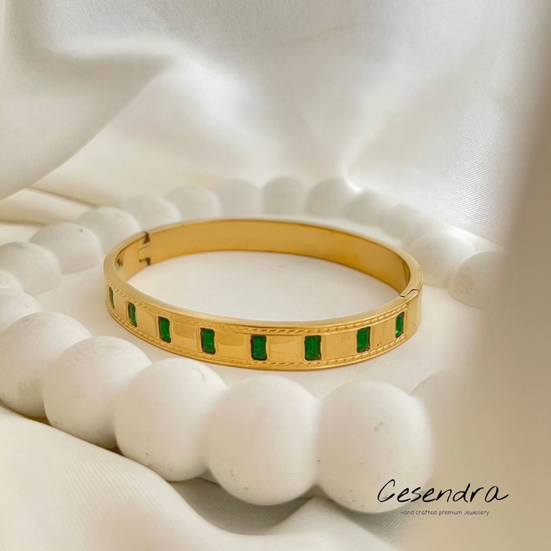 Green Gem Gold Bangle - 18K