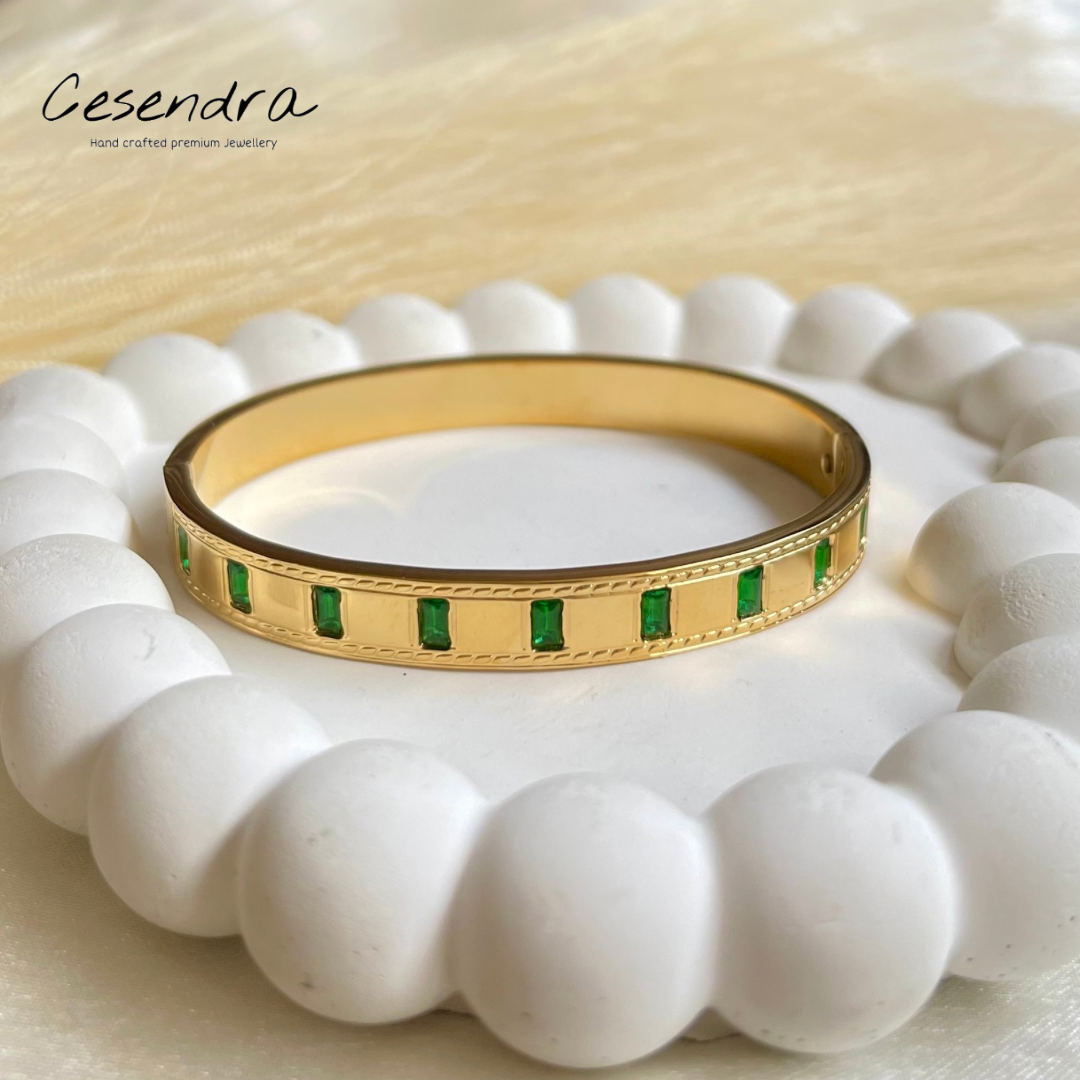 Green Gem Gold Bangle - 18K